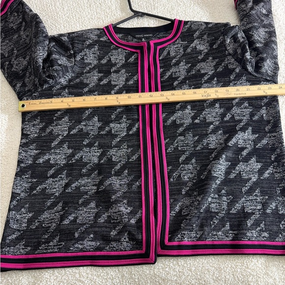 Ming Wang Jacket Womens Size XL Black and Pink Houndstooth cardigan knit - Picture 6 of 11